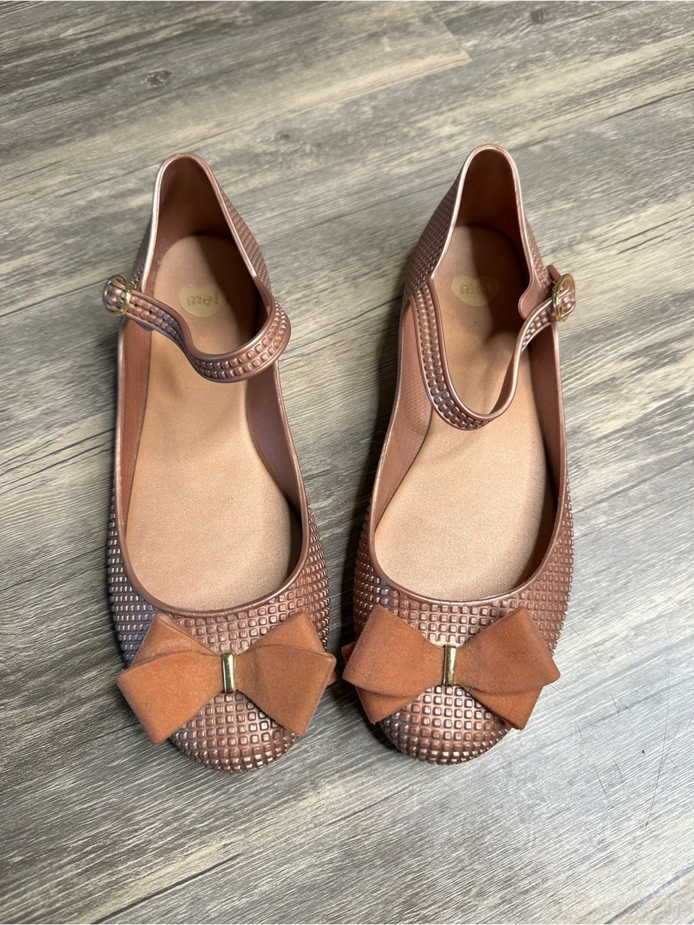 Melissa Rose Gold Jelly Mary Jane Flats Bow Accent Women’s Size 9 EU 40
